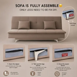 Adorn India Premium New Aspen 3 Seater Sofa Cum Bed 4X6 Velvet Suede with 2 Cushions (Color Camel) and Suitable for All Indoor, with 3 Years Warranty