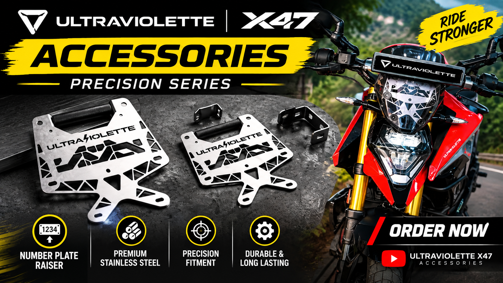 Ultraviolette X47 Mobile Mount Bracket | X47 Desert Wing GPS Navigation And Dashcam Mounting Bracket | X47 Number Place Raiser
